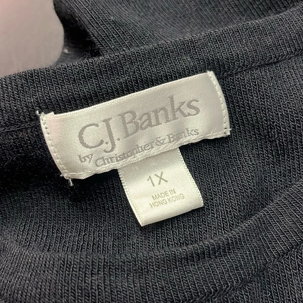 CJ Banks Black Embroidered Snowflake Print Sleeveless Shell Sweater